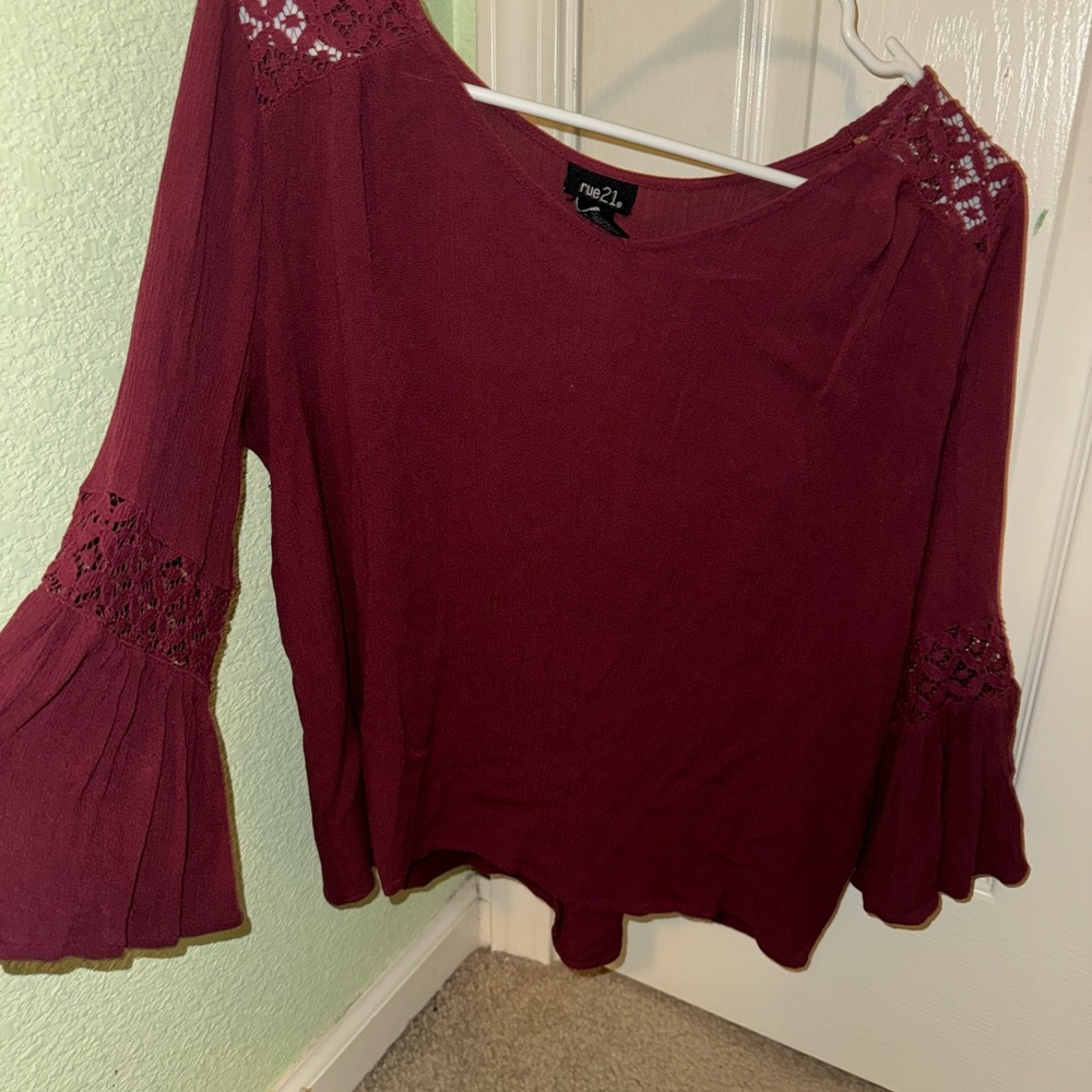 Rue21 Maroon Ruffled Long Sleeve Blouse